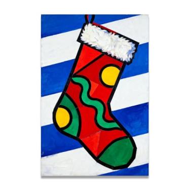 Imagem de Red SocksImpressionist-Inspired Christmas Canvas Art, Decoração de parede quente para férias com pinceladas suaves para casa 60 x 90 cm sem moldura