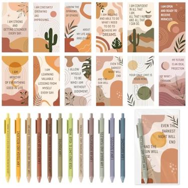 Imagem de ANGOLIO Positive Self Affirmation Card Pen Party Gift - Conjunto de presente de aniversário de Natal 144 cartões motivacionais de gratidão com canetas e bolsas pequenas para alívio de estresse