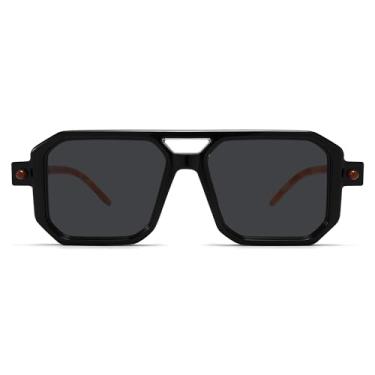 Imagem de Óculos de sol para mulheres e homens, óculos de sol aviador retrô dos anos 70, óculos de sol quadrados modernos, Preto/cinza, Medium