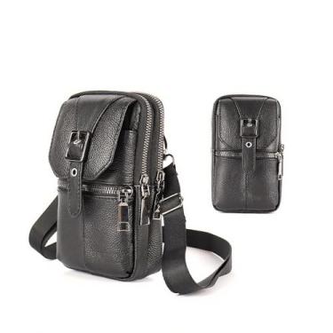 Imagem de Bolsa tiracolo vintage para celular masculina e feminina, pequena bolsa de ombro de poliuretano, bolsa de ombro tiracolo leve, Preto, Simplicidade