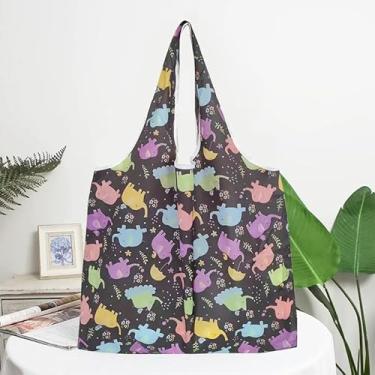Imagem de 1 bolsa de compras dobrável, sacola feminina com estampa de elefante colorida, lavável à mão, bolsa de ginástica de grande capacidade