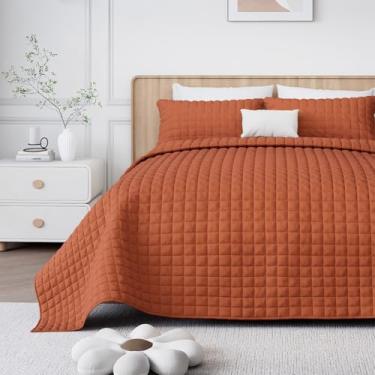 Imagem de WSOFRLAC Conjunto de colcha King, conjunto de edredom de veludo luxuoso com fronhas, colcha leve e macia para todas as estações, vermelho e marrom