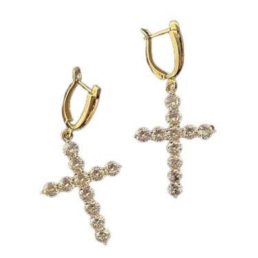 Imagem de Brincos pendentes de cruz de zircônia cúbica branca para mulheres, uso diário, casamento, festas noturnas, brincos leves, joias para presente para ela, 2inch, Cobre, Sem pedra preciosa