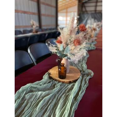 Imagem de Caminho de mesa de gaze de Natal para decoração de Natal 3 pés verde oliva gaze pano de queijo rústico decoração de mesa de jantar corredores longos para decorações de casamento 1 pacote 35x120