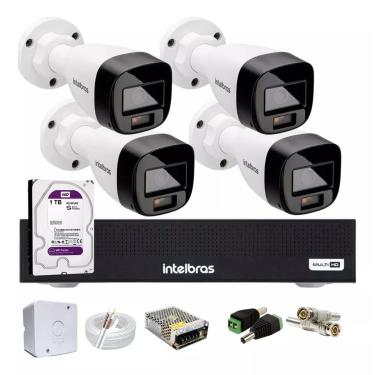 Imagem de Kit Intelbras 4 Cameras 1120b Full Color, Dvr Mhdx 1004c  HD 1tb