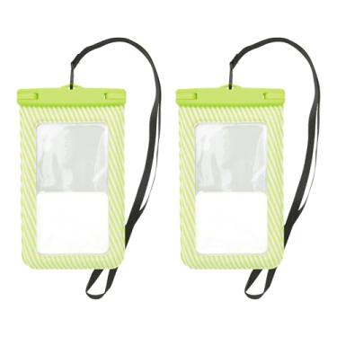 Imagem de 2 peças de bolsa à prova d'água para celular listrada completa, verde, capa universal à prova d'água compatível com telefone de 14 x 23 cm