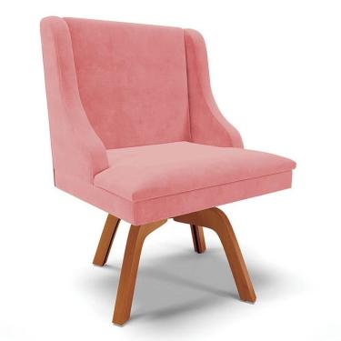 Imagem de Cadeira Estofada Para Sala De Jantar Base Giratória De Madeira Lia Suede Rosê - Ibiza