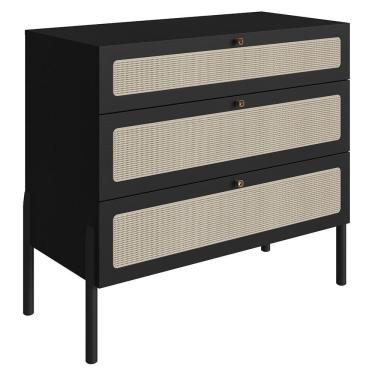 Imagem de Cômoda Para Quarto 3 Gavetas Pés Madeira Arlo A10 Nero-preto - Mpozenato