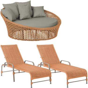 Imagem de Kit Chaise Hungria E Espreguiçadeiras Catar Trama Original Terra Cota