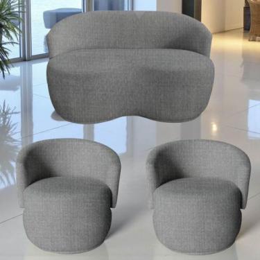 Imagem de Kit Namoradeira + 2 Poltronas Decorativa Beatriz Orgânica Linho Cinza 