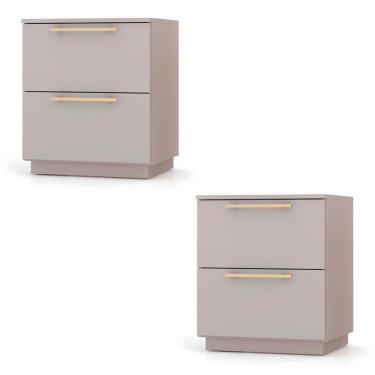 Imagem de Mesa De Cabeceira 2 Gavetas 50cm Kit 2 Dubai Fendi - Vila Rica