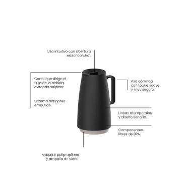Imagem de Bule Térmico Tramontina Exata em Plástico Preto com Ampola de Vidro 500 ml