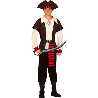Imagem de Fantasia Pirata pra Adolescente Roupa Jack Sparrow Cosplay de Luxo Com Chapeu 14 a 16 anos Carnaval Festa e Halloween (Preto e Creme, GG 14-16)