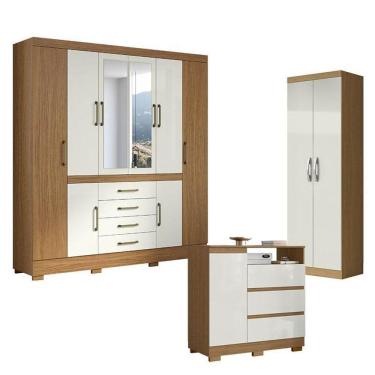 Imagem de Guarda Roupa Casal Nápole 2045149 E Armário Multiuso New 2000192 E Cômoda 2014143 Atacama Off White - Aramóveis