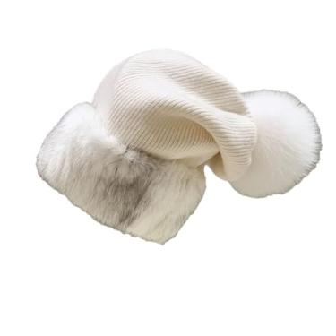 Imagem de Chapéu feminino de inverno térmico de pele bola embelezado grande chapéu de proteção de orelha de pelúcia elástico 2576 tamanho único