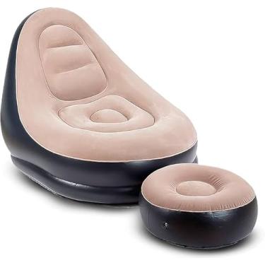 Imagem de Poltrona Inflável Luxo com Apoio para Pés, Design Ergonômico, Preto e Bege, 105x98x92cm, para Casa, Piscina e Praia, Material Resistente à Água