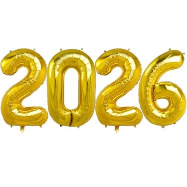Imagem de Pacote 2026 de 101 cm com 4 números de balões dourados grandes de hélio com número Mylar para Natal, Ano Novo, festa de formatura, aniversário