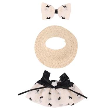 Imagem de Conjunto Roupa de Boneca 17 cm, Adorável Vestido Preto Branco com Laço na Cabeça e Chapéu de Palha Roupa Boneca Moda Acessórios para Brincar e Exibir