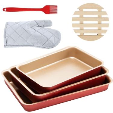 Imagem de Assadeira 03 Pçs + Descanso Panela + Espátula + Luva +Pincel