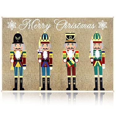 Imagem de Capacho Quebra-Nozes Feliz Natal Capacho Feliz Festas Feliz Capacho Lavável Antiderrapante Tapetes Soldado de Natal para Porta de Varanda da Porta do Banheiro 61 x 40 cm (Estilo Let It Snow)