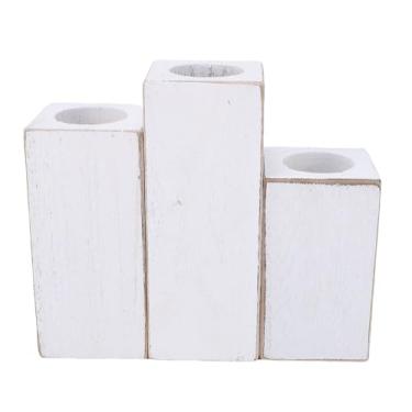 Imagem de Pssopp 3 Pçs Castiçal de Madeira, Castiçal de Madeira Estilo Fazenda Suporte de Castiçal para Sala de Estar Mesa Central