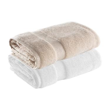 Imagem de Jogo de Toalhas Ele/Ela Super Soft Zero Twist Banhão 80x150cm 500g/m², 97% Algodão 3% Poliéster, Toque Macio, Alta Absorção e Design Sofisticado – Altihaus (Branco/Bege)