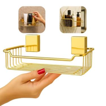 Imagem de Suporte de Parede Nicho Porta Shampoo Sabonete Condicionador Organizador Prateleira Banheiro Box Dourado Aço Carbono Luxo Resistente Design Elegante Suspenso Acessório c/Bucha e Parafusos Instalação