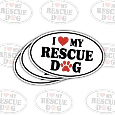 Imagem de Adesivos de vinil ovais de pata de coração I Love My Rescue Dog, 3 peças para laptop, caderno, diário, garrafa hidráulica, para-choque de carro, presente para amantes de animais de estimação