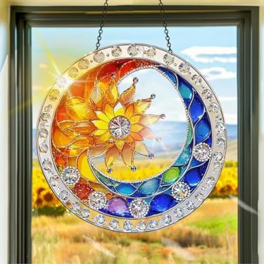 Imagem de Apanhador de sol de acrílico colorido, apanhadores de sol, lua e decoração de janela, arte de parede de arco-íris, para quarto, varanda, interior e exterior, jardim, enfeites de Natal, decoração 19 x