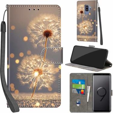 Imagem de Salanheo Capa carteira para Samsung Galaxy S9 Plus, com [3 compartimentos para cartões], fecho magnético com suporte, couro PU, capa flip protetora à prova de choque de 15,7 cm, dente-de-leão dourado