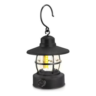 Imagem de Luminária Lampião LED Recarregável, Metal Preto, 14x11cm, Luz Branca Quente, Bateria de Lítio, Portátil, 6h de Duração