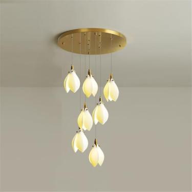 Imagem de Luminária pendente LED contemporânea para duplex, ideal para sala de estar, restaurante, quarto, villa ou hotel, com design giratório e 7 lâmpadas (AB)