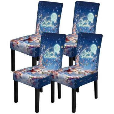 Imagem de ANNA QUEEN Conjunto de 4 capas de cadeira de Natal, capas elásticas removíveis, laváveis para jantar, fazenda, hotel, festa, casamento (estilo 13)
