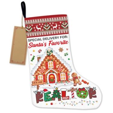 Imagem de RNYJJ Meias de Natal de corretor de imóveis personalizadas com nome, meia pendurada de agente imobiliário, meia de Natal de gengibre para lareira e decoração de férias