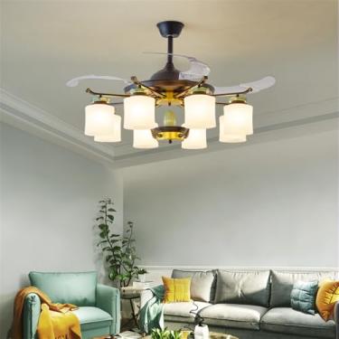 Imagem de Ventilador de teto moderno e discreto com luz LED para sala de estar, restaurante, quarto, escritório, casa de campo ou hotel, com controle remoto (1 unidade com 8 lâmpadas).