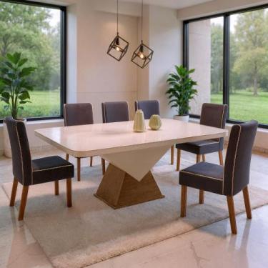 Imagem de Sala de Jantar 160X80 Aura 6 Cadeiras Liz Bom Pastor, Base Carvalho/OF