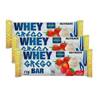 Imagem de Kit 3 Barra de Proteína Whey Grego Bar Nutrata Sabor Morango com Chant