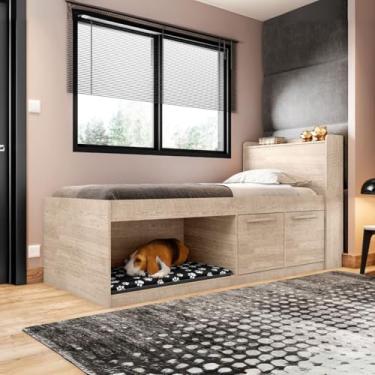 Imagem de Cama Solteiro com Espaço Pet Nicho Organizador Puppy Amarula