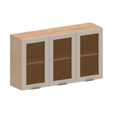 Imagem de Armário Aéreo Madeira 3 Portas Vidro Areia Urbana Bertolini