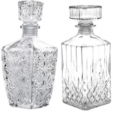 Imagem de Kit 2 Garrafas Vidro Licoreira Decoração Frasco Cristal Lapidada Whisk