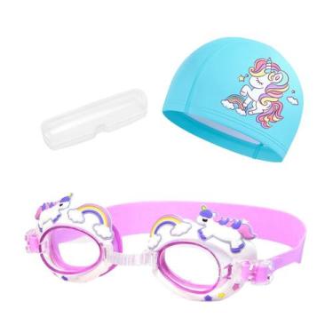 Imagem de Kit touca e óculos de natação infantil piscina com desenhos divertidos