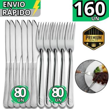 Imagem de Jogo de Talher Kit 160 Garfo e Faca Inox Jantar Refeição Restaurante L