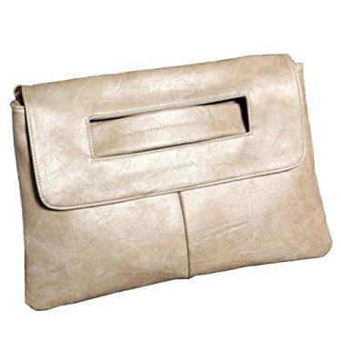 Imagem de NIGEDU Bolsas femininas de couro PU clutch feminina bolsa mensageiro grande sólida alta capacidade, Caqui, Large