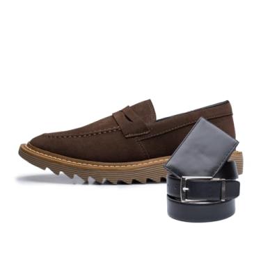Imagem de ThézB Sapato Social Oxford Masculino em Couro Sintético, Sola Tratorada, Estilo Brogue com Carteira e Cinto, Marrom (Café Ambar, BR, Adulto, Numérico, 37)