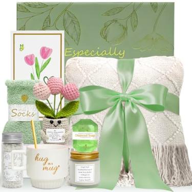 Imagem de Cesta de presente de luto para mulheres, conjunto elegante de simpatia com tema branco de 9 peças com tulipa de pelúcia, itens de conforto autocuidado para perda de mãe, amiga ou membro da família