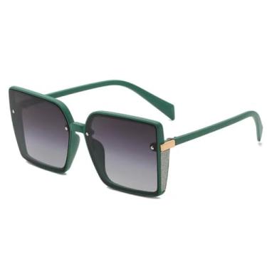 Imagem de Óculos de Sol Femininos Oversized Sem Aro, com Armação Plana, Modelo Grande, para Viagem, Verde, 13