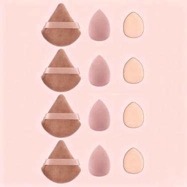 Imagem de Conjunto de liquidificador de beleza de 12 peças, puffs de pó soltos triangulares, puffs de beleza para os dedos, ovos de beleza Waterdrop – reutilizáveis, compatíveis com molhado/seco, champanhe
