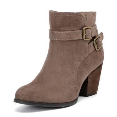 Imagem de Luoika Botas femininas de cano curto de largura larga - Botas curtas pretas e marrons com bloco de salto baixo com zíper lateral., Marrom 1203, 11 X-Wide