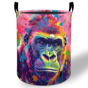 Imagem de Gorilla cesto de roupa suja 50 cm x 40 cm, balde de armazenamento de roupas Oxford colorido dobrável à prova d'água para quarto, banheiro, quarto de bebê, organizador de brinquedos, presentes para