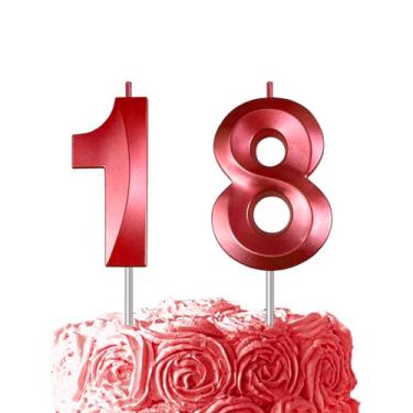 Imagem de Vela vermelha número 18, diamante 3D, 6 cm, número de velas de bolo de aniversário, para decoração de aniversário de casamento, celebração de festa de feliz aniversário